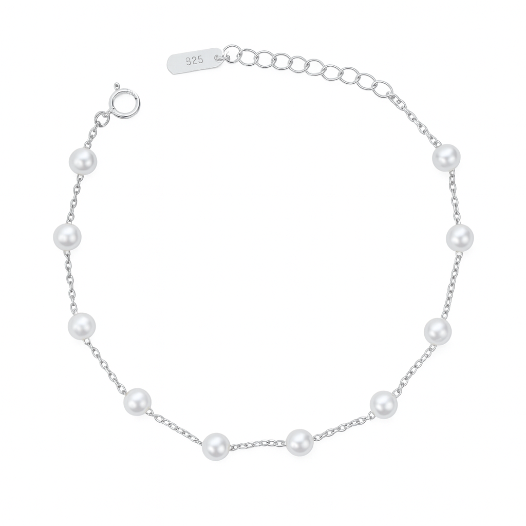 Silver Pearl Chain Bracelet for Women