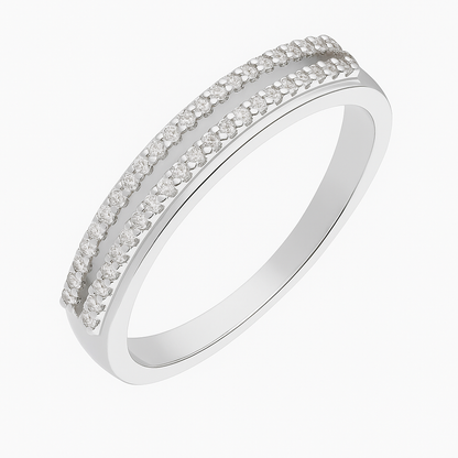 Minimalist Double Row Crystal Silver Band Ring