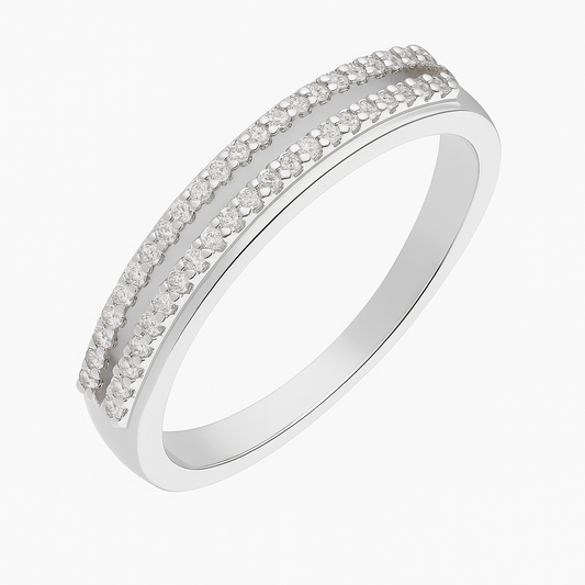 Minimalist Double Row Crystal Silver Band Ring