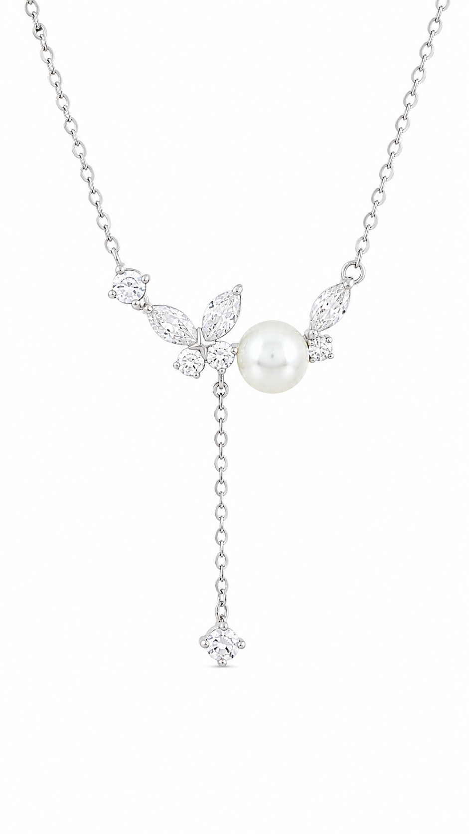 Elegant Pearl & Marquise CZ Drop Necklace