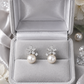 Silver Floral CZ Pearl Drop Stud Earrings for Women