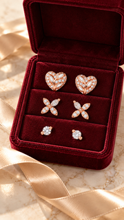 Heart Floral Butterfly Solitaire Stud Earrings 3 Pairs - Aaryahi Silver jewellery product photo