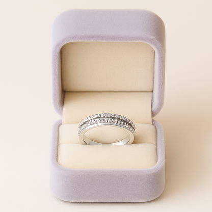 Minimalist Double Row Crystal Silver Band Ring