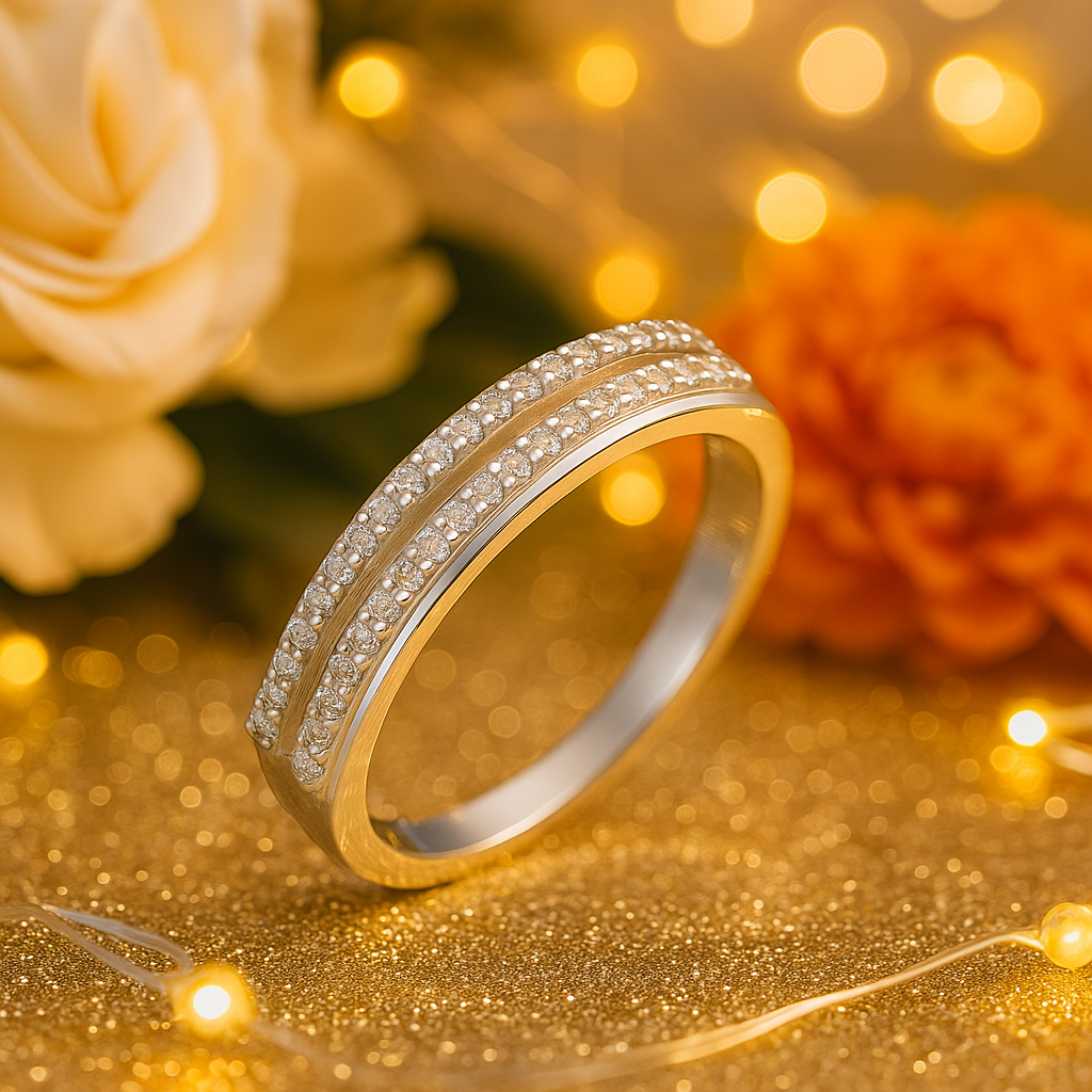 Minimalist Double Row Crystal Silver Band Ring