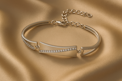 Silver Curve-Line CZ Bracelet for Women