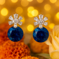 Premium Blue Crystal Drop Earrings with Baguette Floral Top for Women