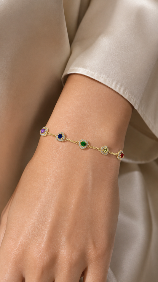 Multicolor Heart Halo Chain Bracelet