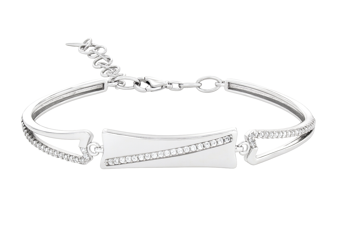 Silver Curve-Line CZ Bracelet for Women