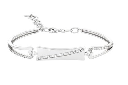 Silver Curve-Line CZ Bracelet for Women