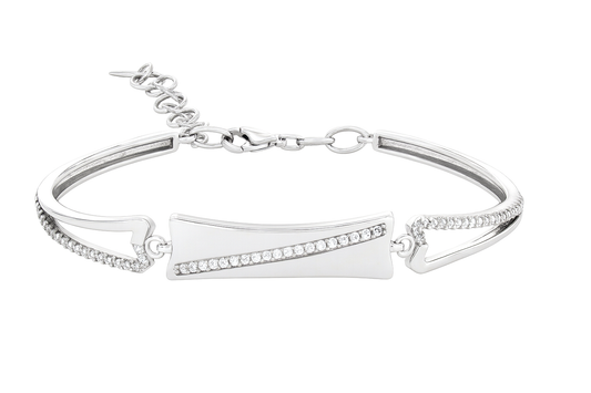 Silver Curve-Line CZ Bracelet for Women