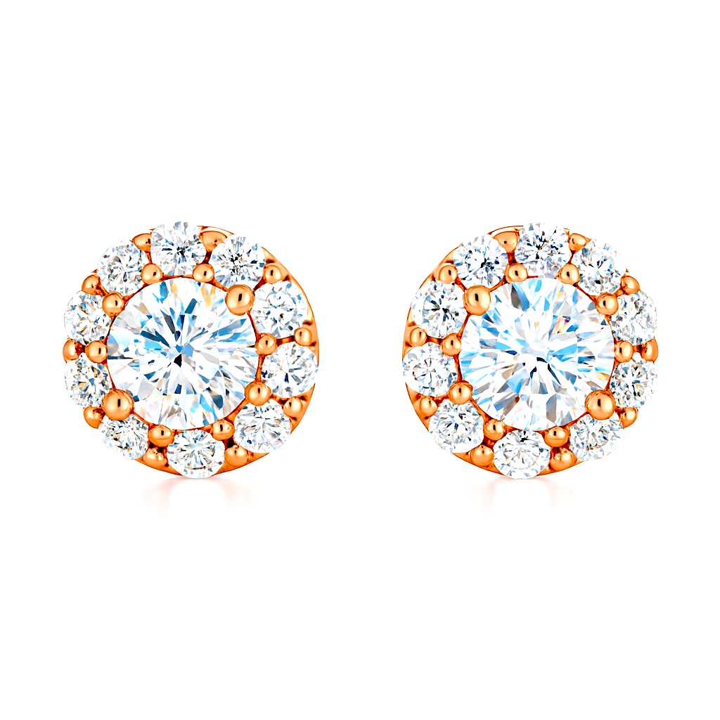 Rose Gold Halo Stud Earrings for Women | Sparkling CZ Round Cluster Design | Daily Wear & Gifting