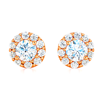Rose Gold Halo Stud Earrings for Women | Sparkling CZ Round Cluster Design | Daily Wear & Gifting