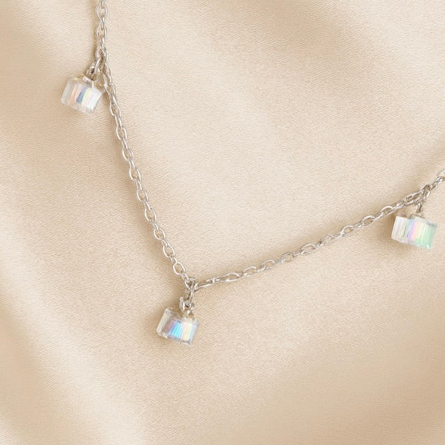 925 Silver Chain Necklace with 3 Crystal Charms – Elegant Minimalist Jewelry for Women