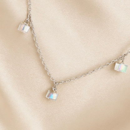 925 Silver Chain Necklace with 3 Crystal Charms – Elegant Minimalist Jewelry for Women