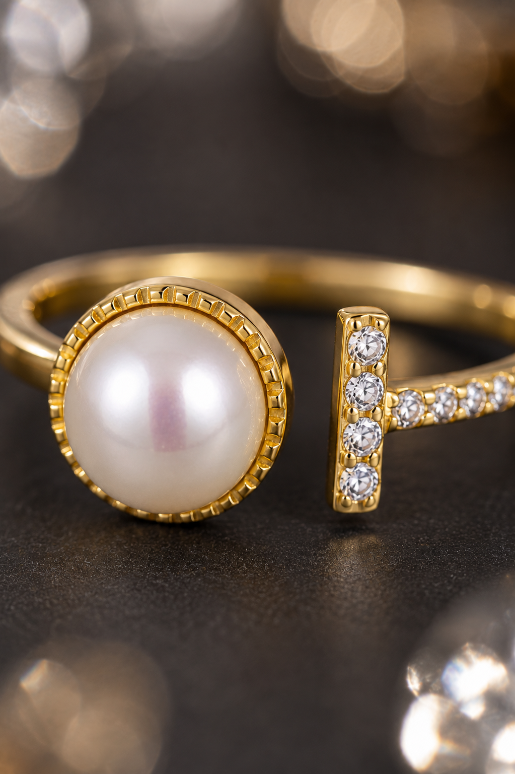 Pearl & Bar Open Adjustable Ring