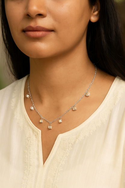 925 Silver Chain Necklace with 3 Crystal Charms – Elegant Minimalist Jewelry for Women