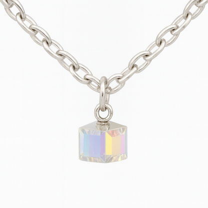 925 Silver Chain Necklace with 3 Crystal Charms – Elegant Minimalist Jewelry for Women