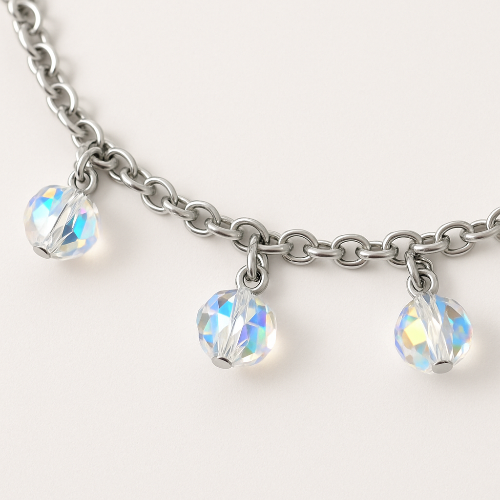 925 Silver Adjustable Chain Anklet with Crystal Bead Charms for Women