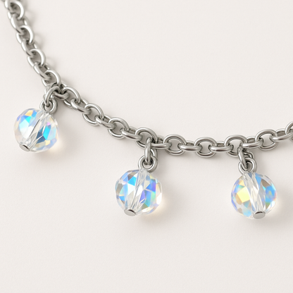 925 Silver Adjustable Chain Anklet with Crystal Bead Charms for Women