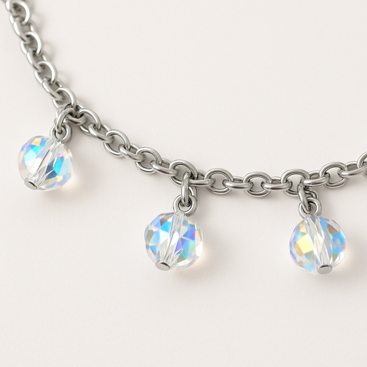 925 Silver Adjustable Chain Anklet with Crystal Bead Charms for Women