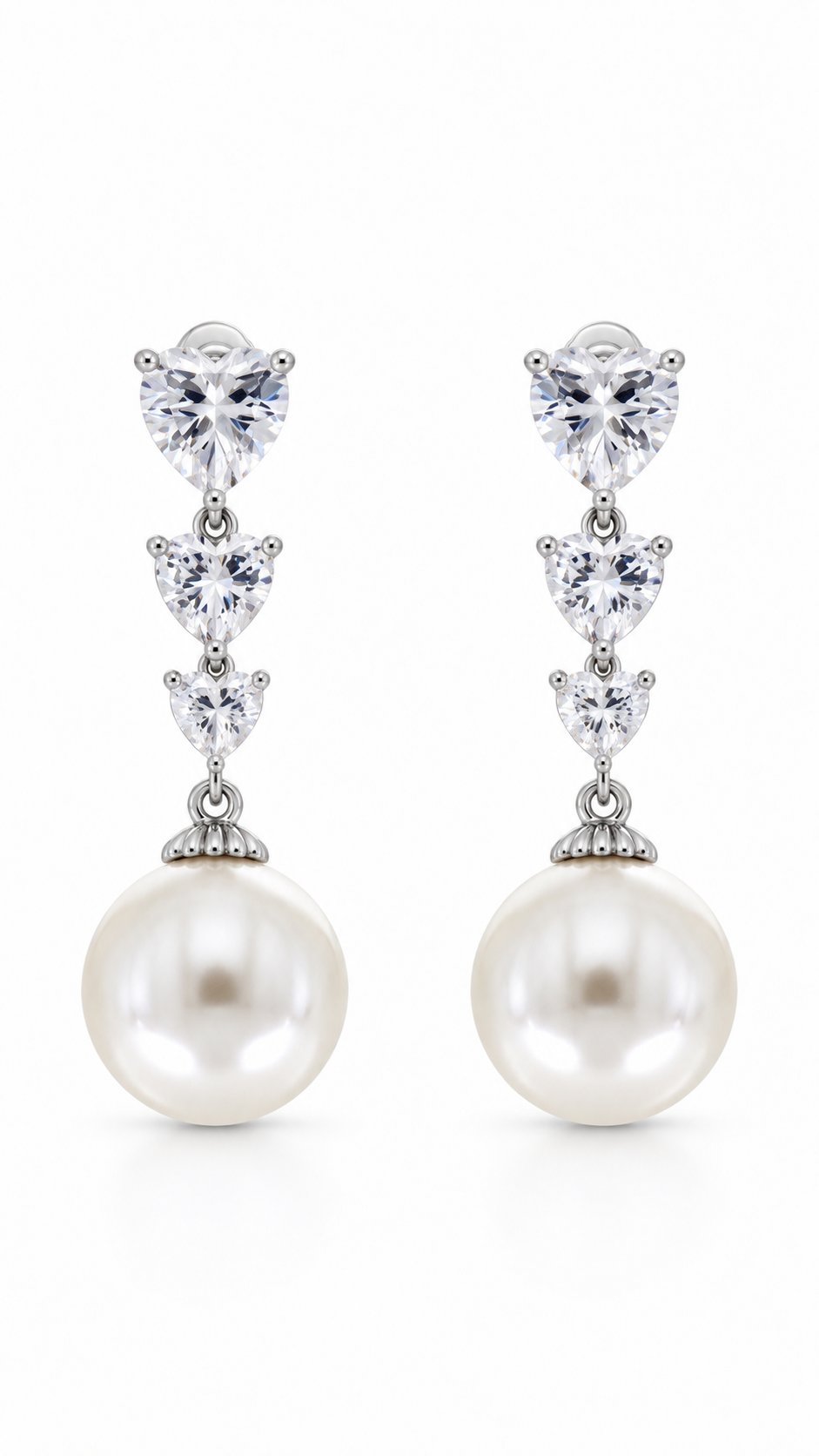 Triple Heart Pearl Drop Earrings