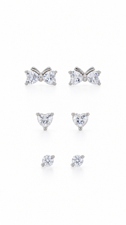 Bow, Heart & Round Solitaire Stud Earrings Set - Aaryahi Silver jewellery product photo