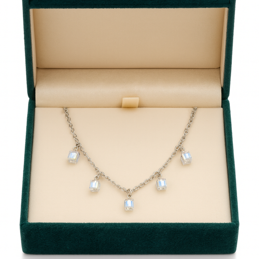 925 Silver Chain Necklace with 3 Crystal Charms – Elegant Minimalist Jewelry for Women