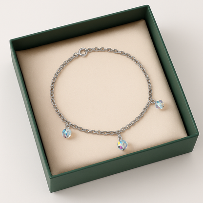 925 Silver Adjustable Chain Anklet with Crystal Bead Charms for Women