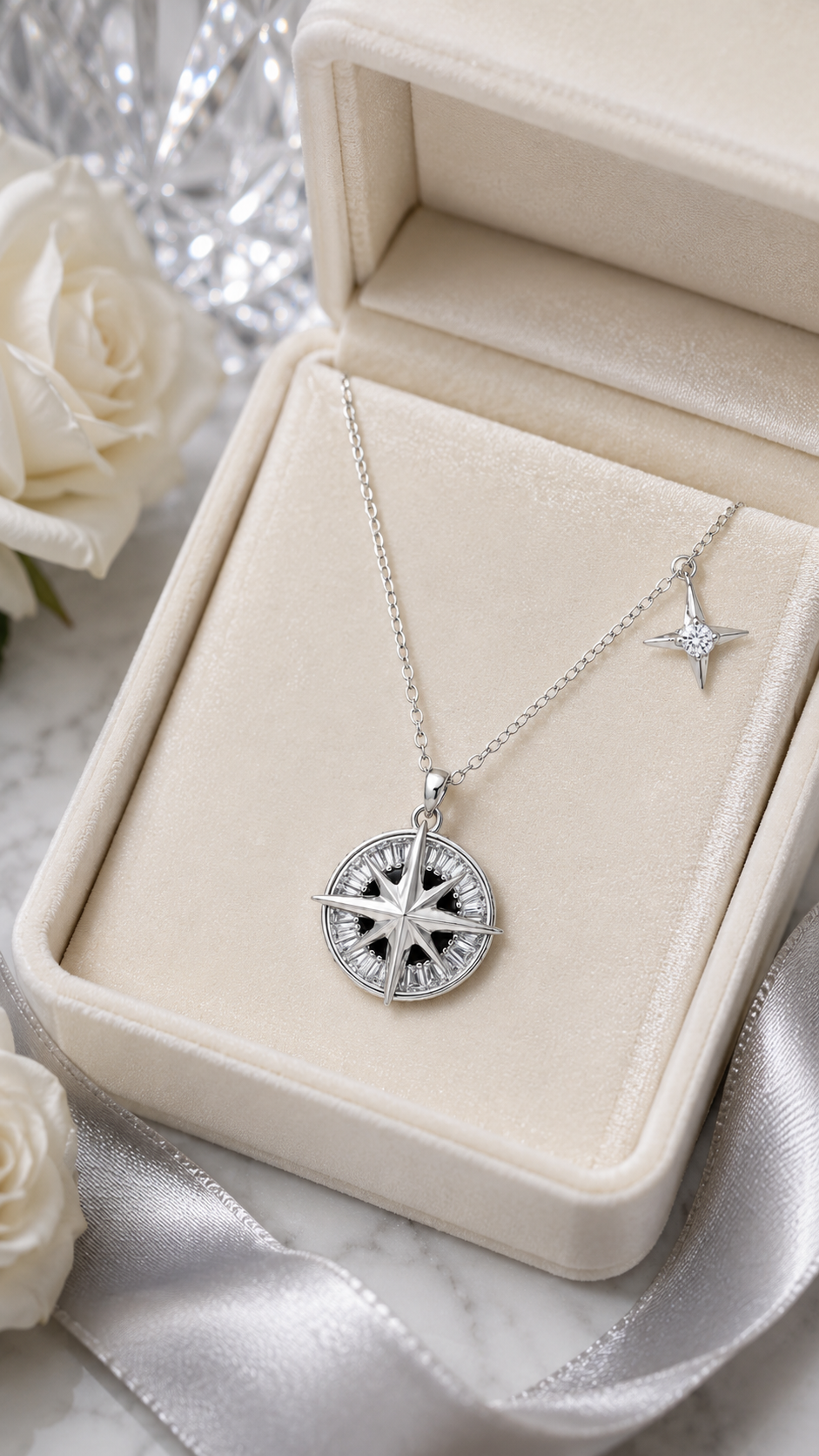 Silver Compass Star Necklace