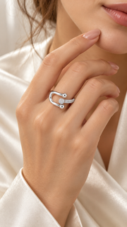 Silver CZ Double Ball Open Adjustable Ring