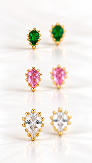 Multicolor Teardrop Stud Earrings Set – 3 Pairs - Aaryahi Silver jewellery product photo