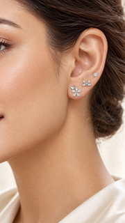 Butterfly Flower, Solitaire Stud Earrings Set - Aaryahi Silver jewellery product photo