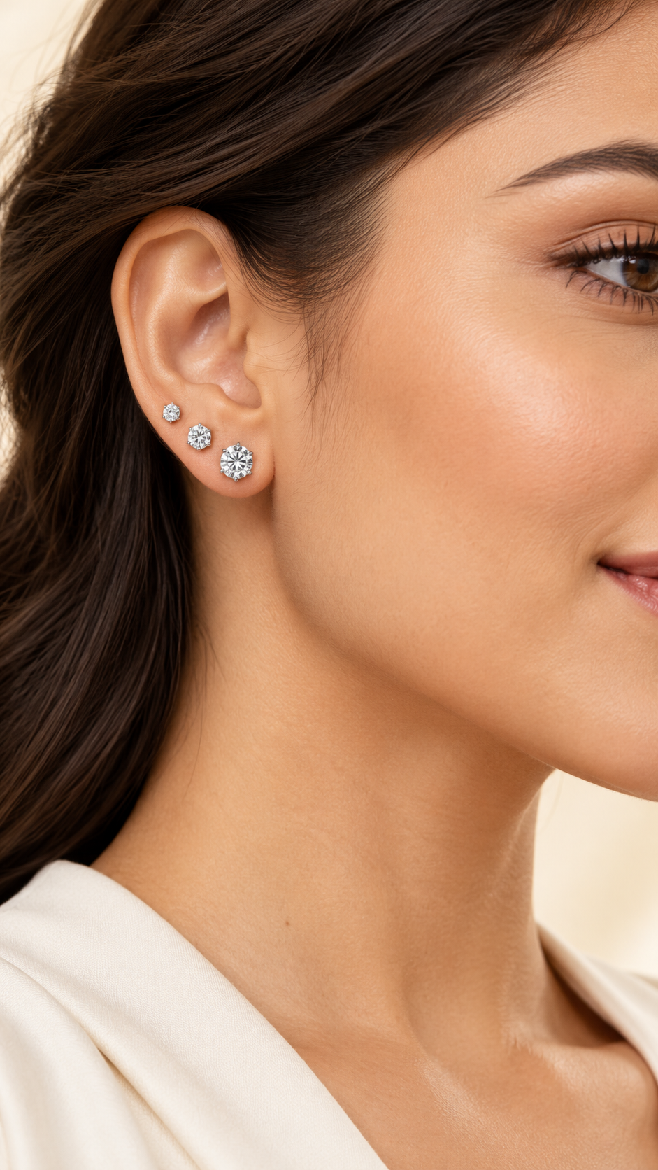 Round Solitaire Stud Earrings Set – 3 Sizes - Aaryahi Silver jewellery product photo