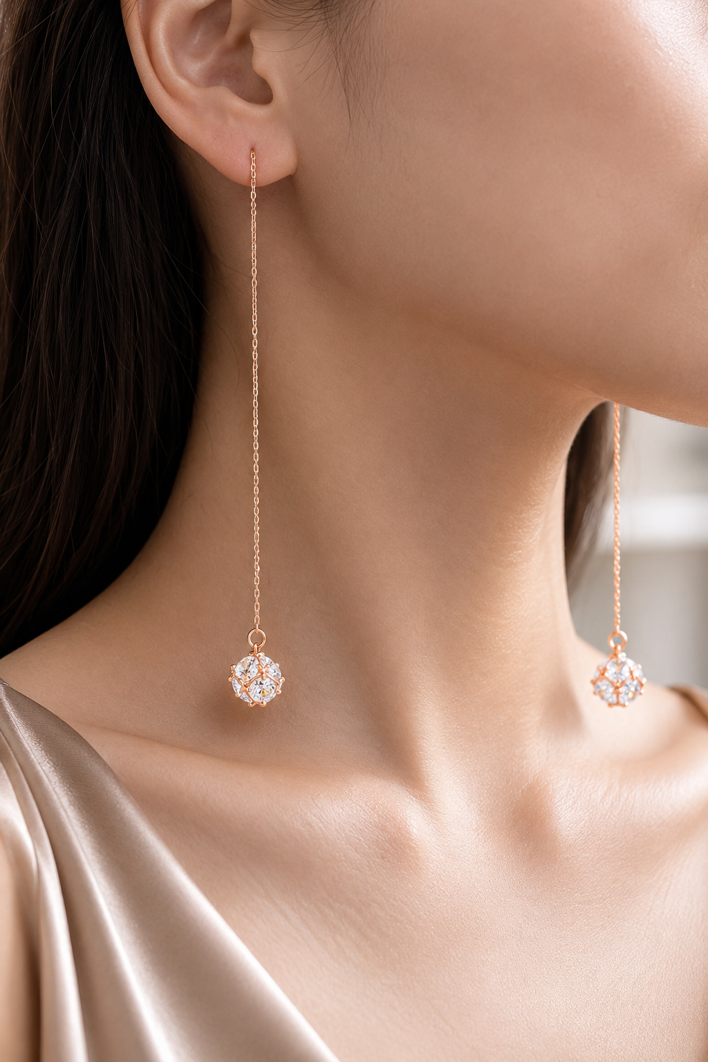 Rose-Gold Long Chain Earrings