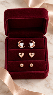 Moon Heart, Heart Ball Earrings Set - Aaryahi Silver jewellery product photo