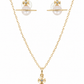 Elegant Gold Planet Pearl Pendant Necklace & Stud Earrings Jewelry Set