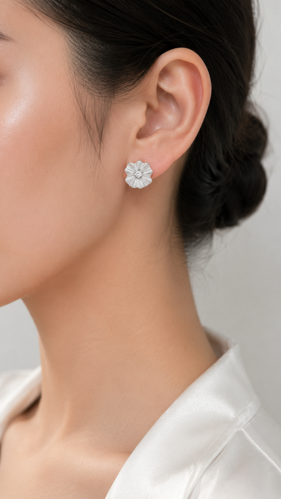 Elegant Silver Floral CZ Stud Earrings