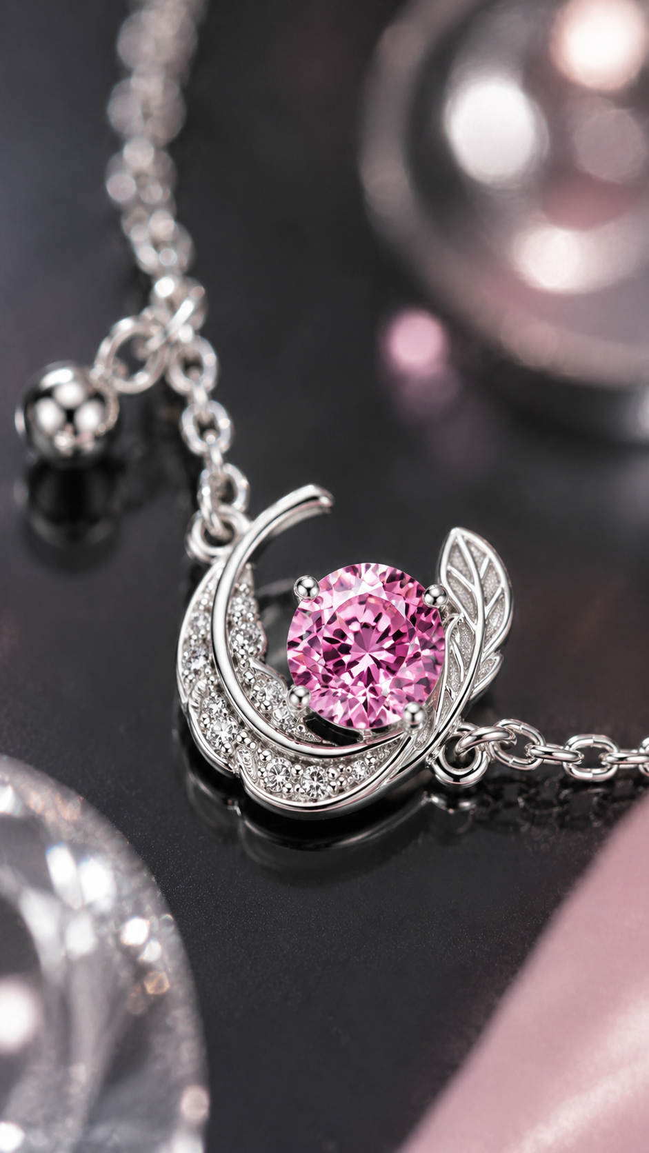Pink Feather Swirl Charm Bracelet