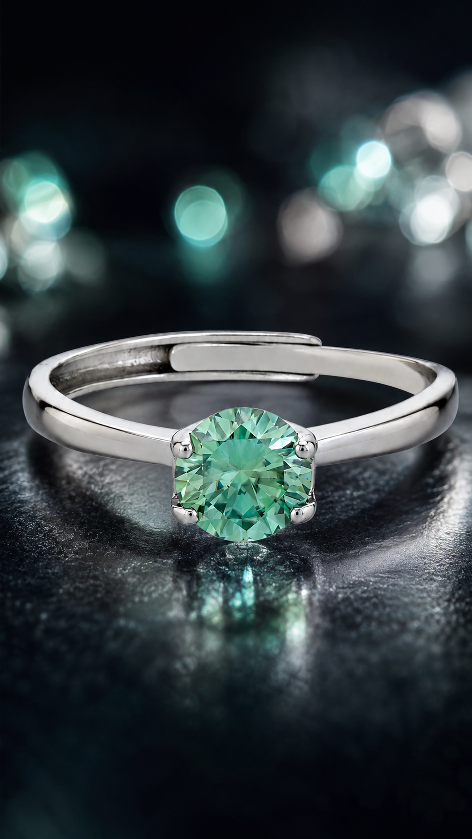 Mint Green Round-Cut Adjustable Ring