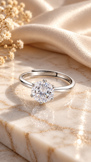 Silver CZ Round Solitaire Adjustable Ring