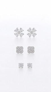 Four Heart Clover,Clover Solitaire Stud Earrings Set – 3 Pairs - Aaryahi Silver jewellery product photo