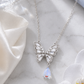Elegant Silver Butterfly Opal Drop Pendant Necklace