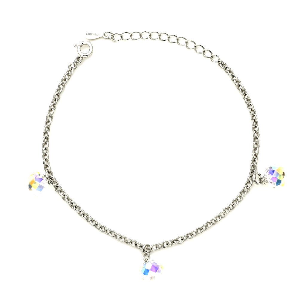 925 Silver Adjustable Chain Anklet with Crystal Bead Charms for Women
