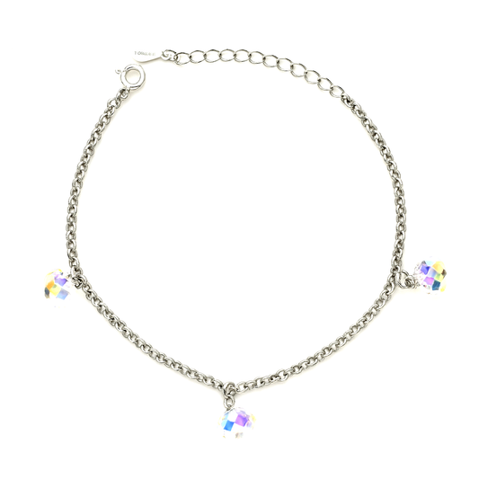 925 Silver Adjustable Chain Anklet with Crystal Bead Charms for Women