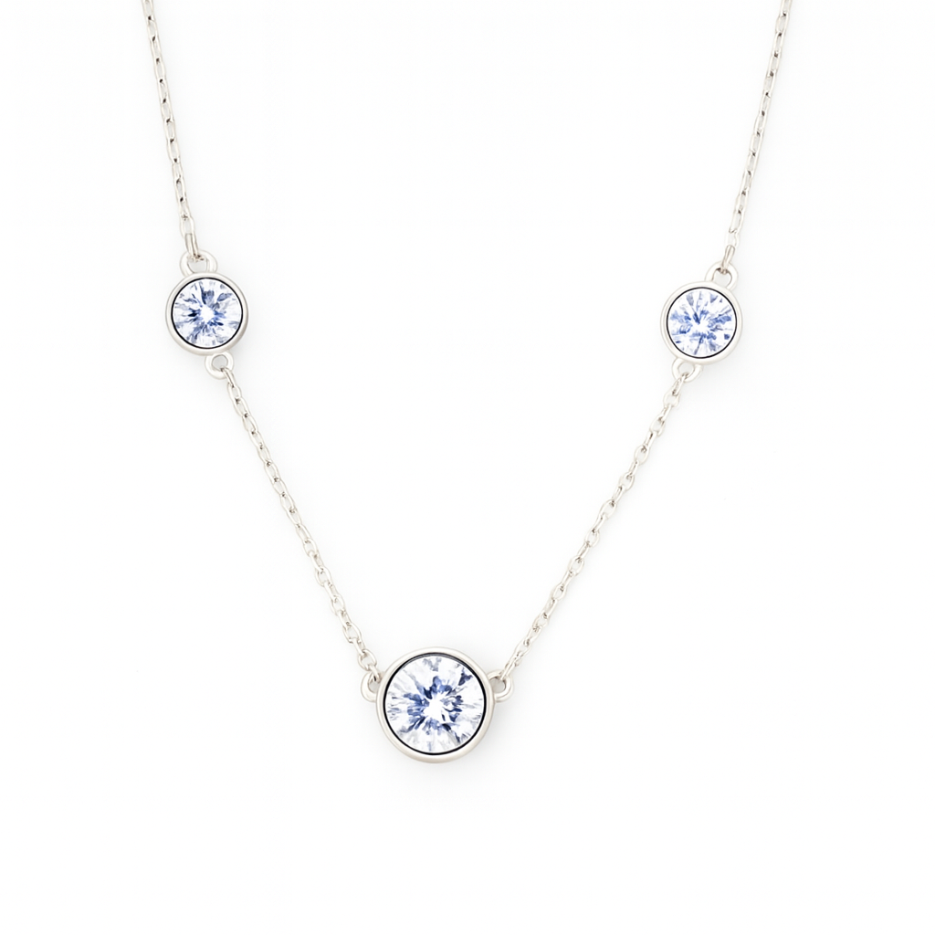 Triple Zircon Necklace for Women 925 Silver Finish Elegant Minimal Daily Wear Chain
