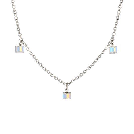 925 Silver Chain Necklace with 3 Crystal Charms – Elegant Minimalist Jewelry for Women