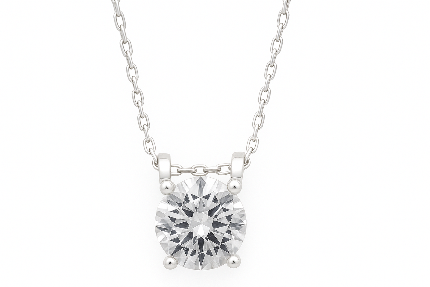 Silver Plated Solitaire Pendant Necklace for Women – Elegant CZ Diamond Chain