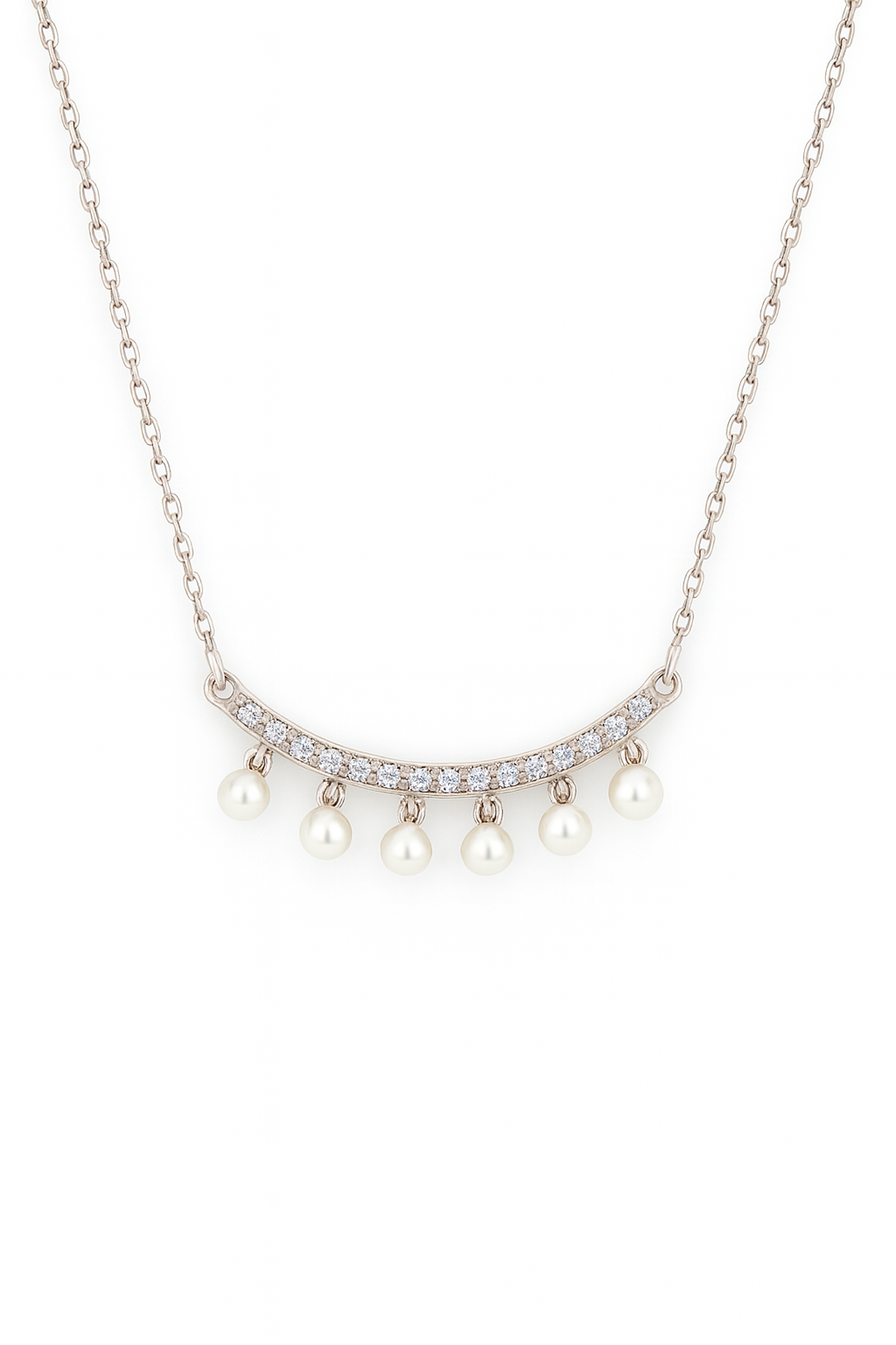 Pearl Drop Zircon Necklace for Women 925 Silver Finish Elegant Chain Pendant for Daily and Party Wear