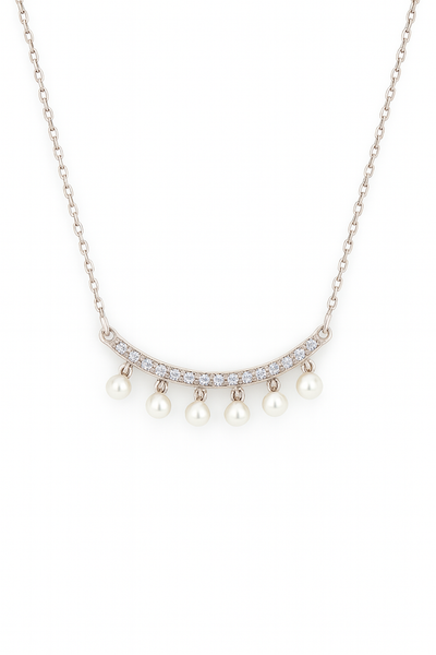 Pearl Drop Zircon Necklace for Women 925 Silver Finish Elegant Chain Pendant for Daily and Party Wear