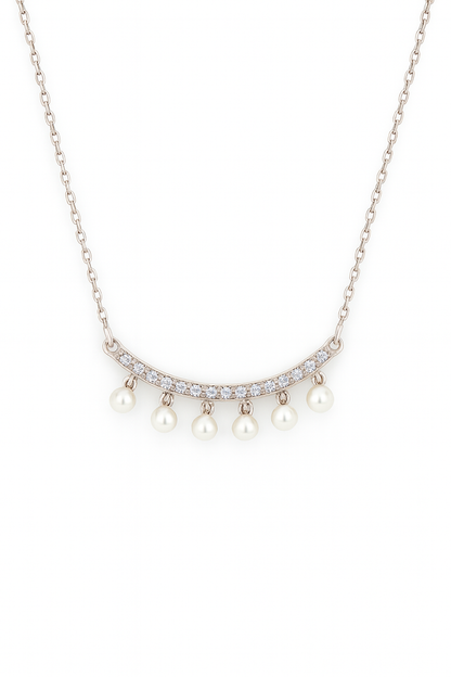 Pearl Drop Zircon Necklace for Women 925 Silver Finish Elegant Chain Pendant for Daily and Party Wear